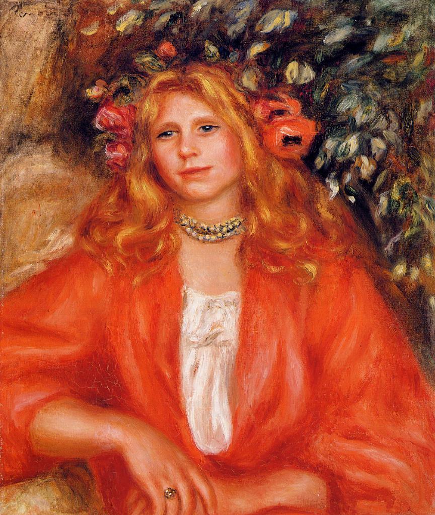 Young woman wearing a garland of flowers 1908